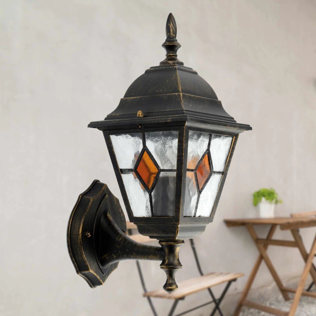 Morecambe Outdoor Wall Light - Black Gold & Amber – image 2