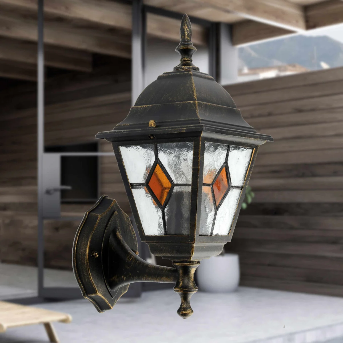Morecambe Outdoor Wall Light - Black Gold & Amber – image 3
