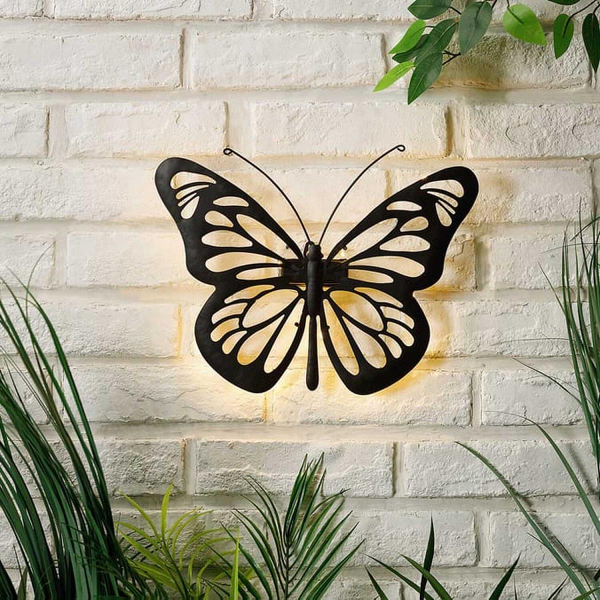 Butterly Wall Art Solar Light - Black