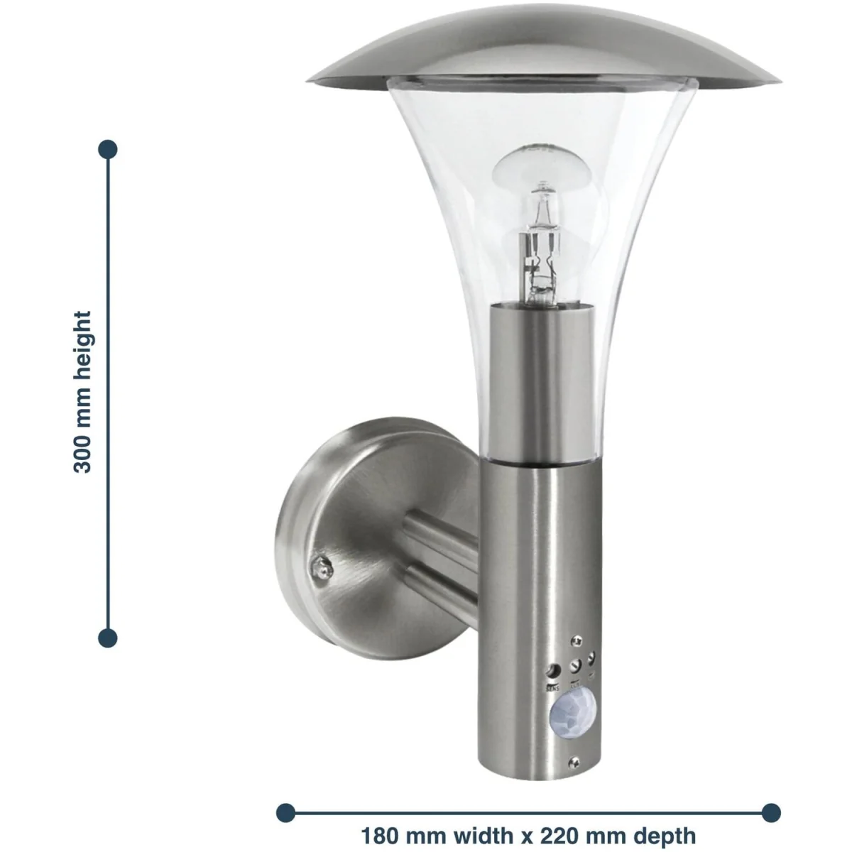 Halo Outdoor Sensor Wall Light - Brushed Stainless Steel And Clear Pc – image 2