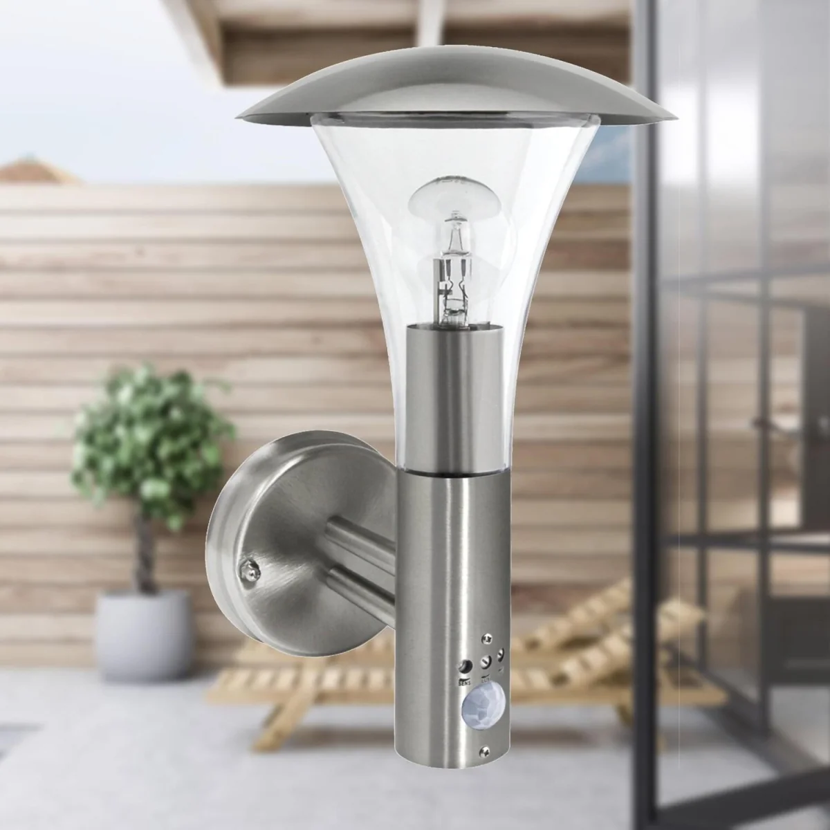 Halo Outdoor Sensor Wall Light - Brushed Stainless Steel And Clear Pc – image 4