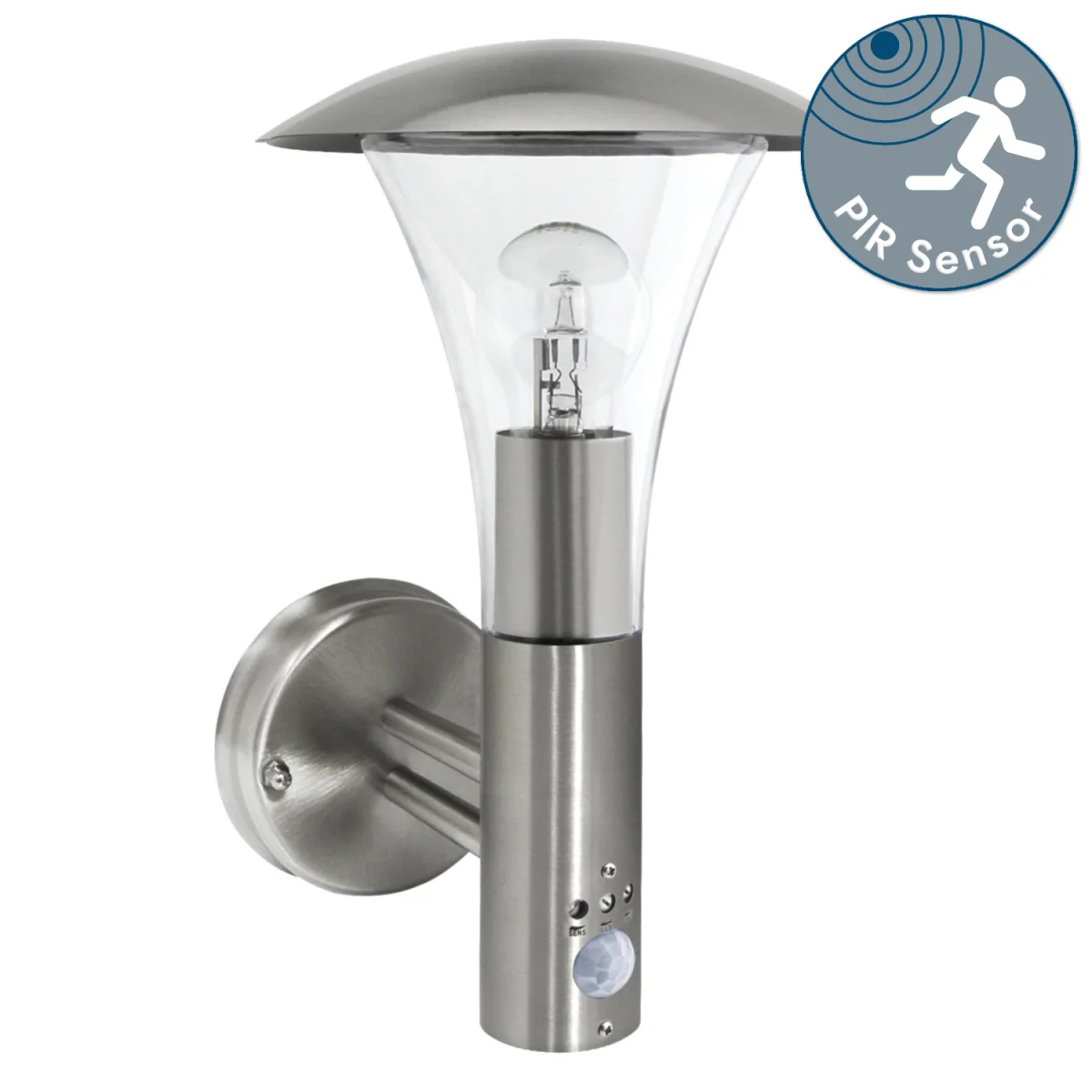 Halo Outdoor Sensor Wall Light - Brushed Stainless Steel And Clear Pc – image 5