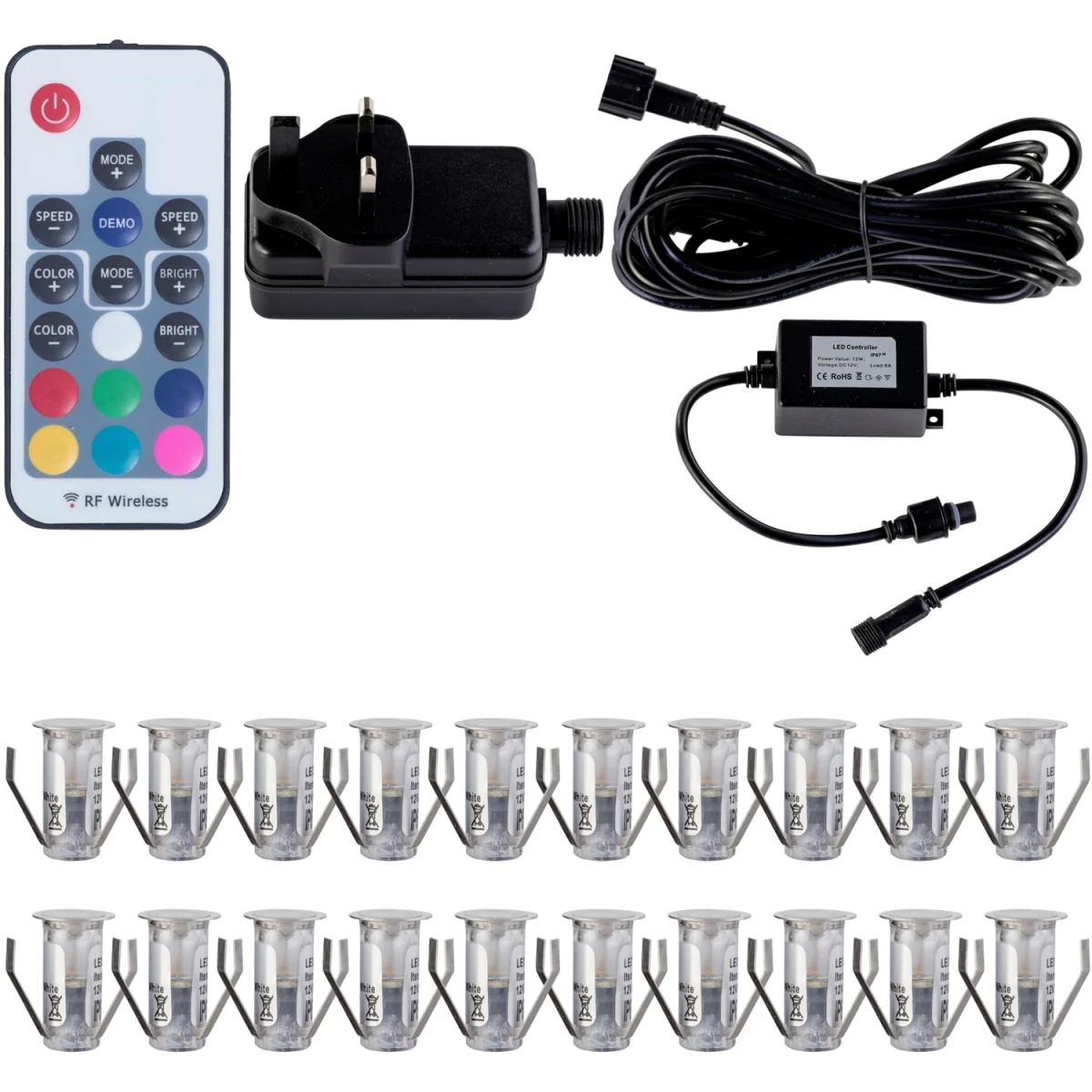 Set Of 20 15mm Stainless Steel Ip67 Colour Changing Led Decking Kit - Chrome & Clear – image 2