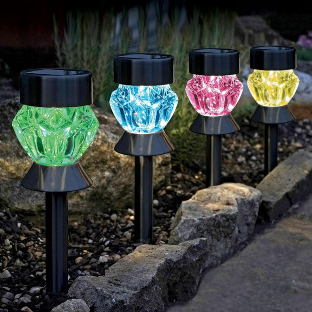 4PK Crystal Solar Stake Lights Colour Changing  - Silver – image 2