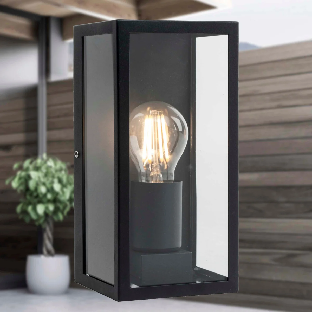 Set Of 2 Mansfield Black With Clear Glass Ip44 Outdoor Wall Lights - Black & Clear – image 4