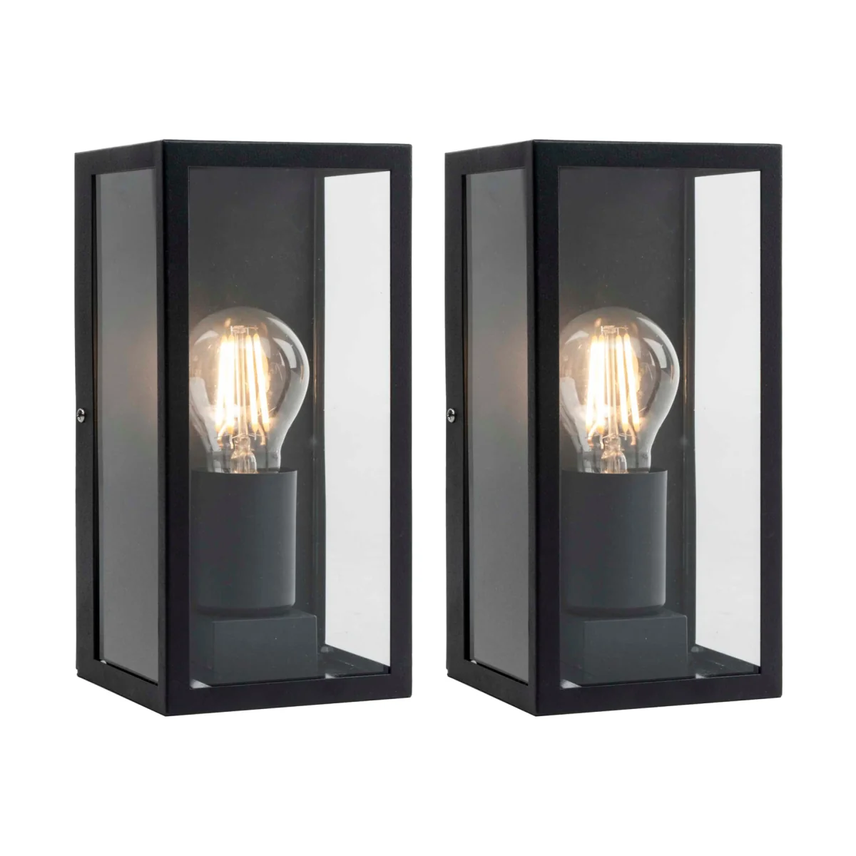 Set Of 2 Mansfield Black With Clear Glass Ip44 Outdoor Wall Lights - Black & Clear – image 1