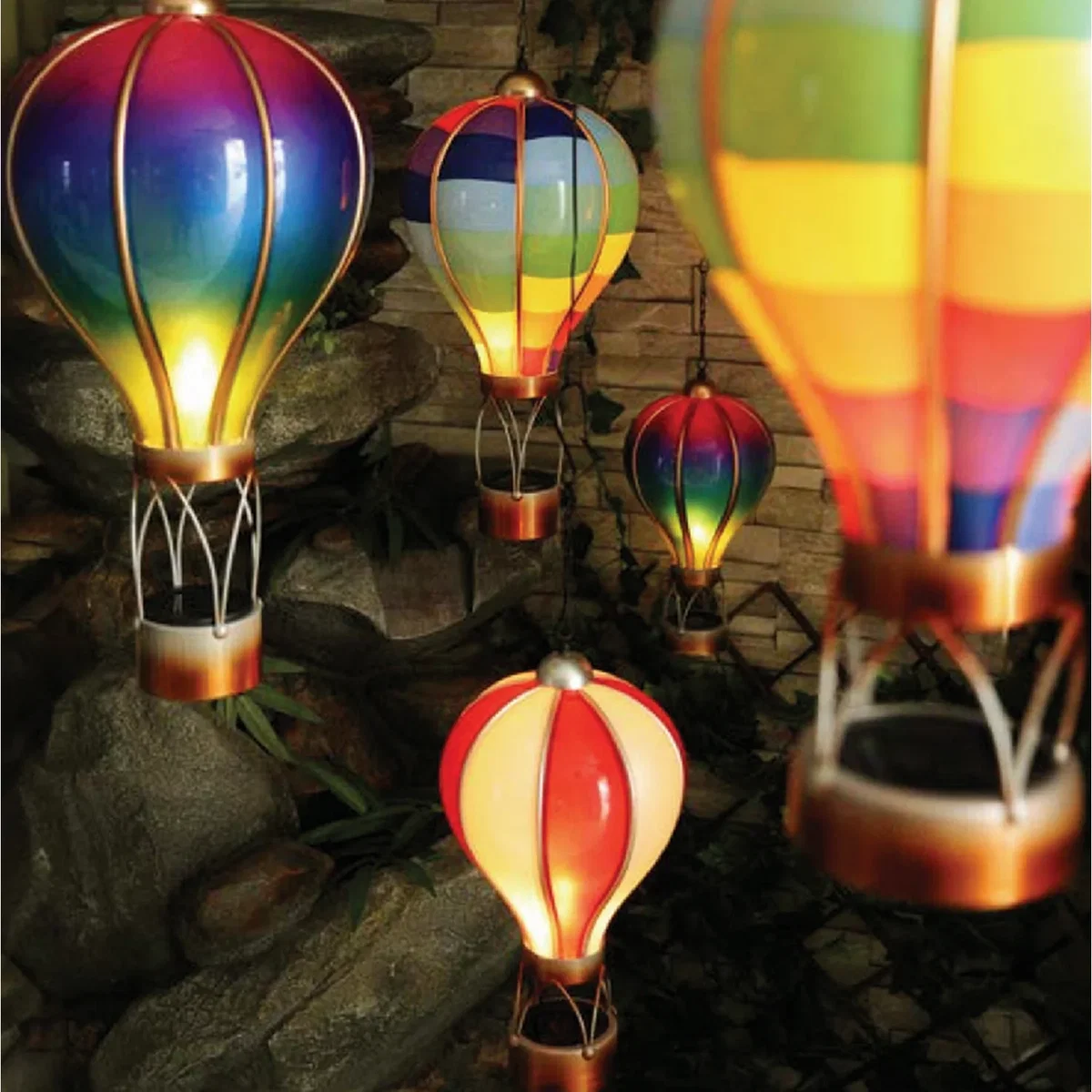 Rainbow Solar Hot Air Balloon Outdoor Hanging LED Light for Garden Patio - Rainbow – image 3