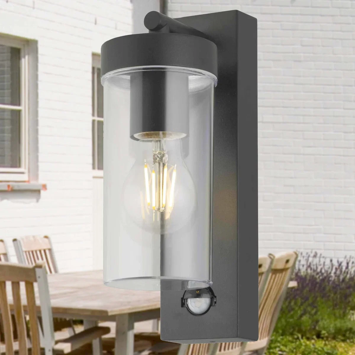 Set Of 2 Hadron Outdoor Sensor Wall Lights - Black And Clear Pc – image 6