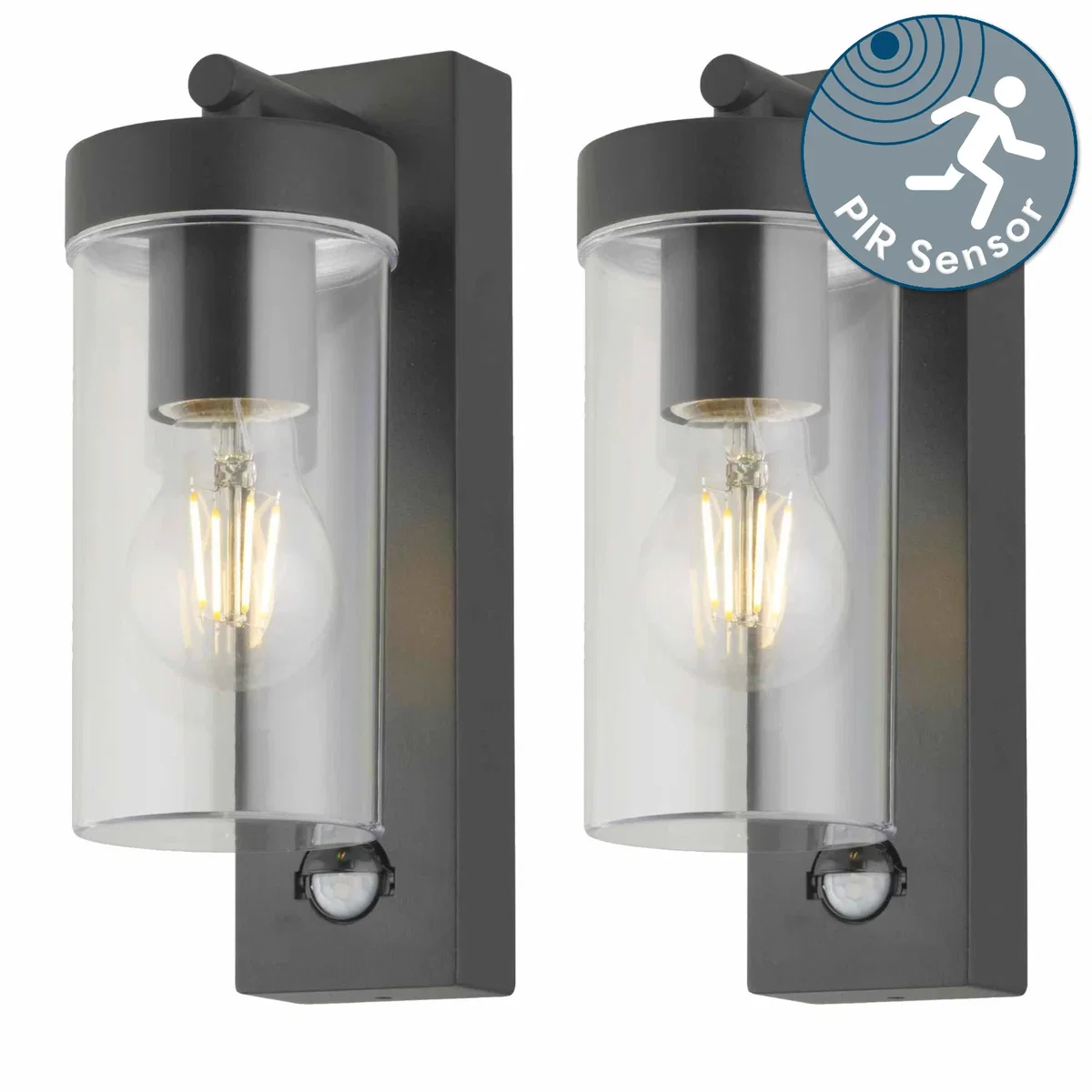 Set Of 2 Hadron Outdoor Sensor Wall Lights - Black And Clear Pc – image 7