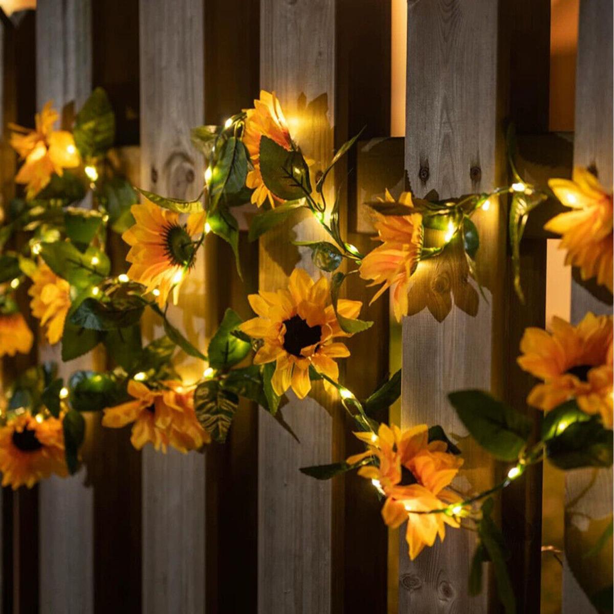 Solar Powered Leaf Sunflower Fairy String Lights - Yellow – image 1
