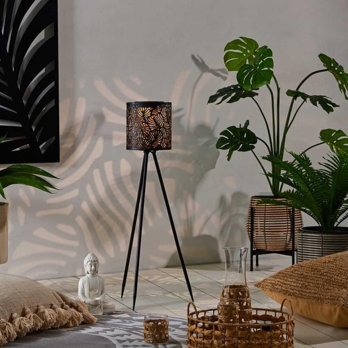 Leaf Print Metal Lamp Solar Light - Black – image 2