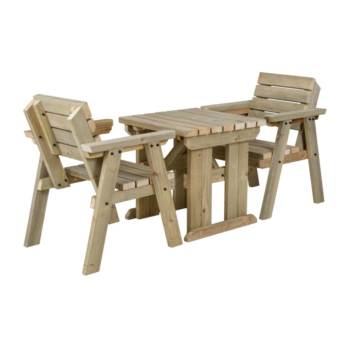 Hazels Wooden Outdoor Companion Table and Chairs Dining Set - Natural Light Green