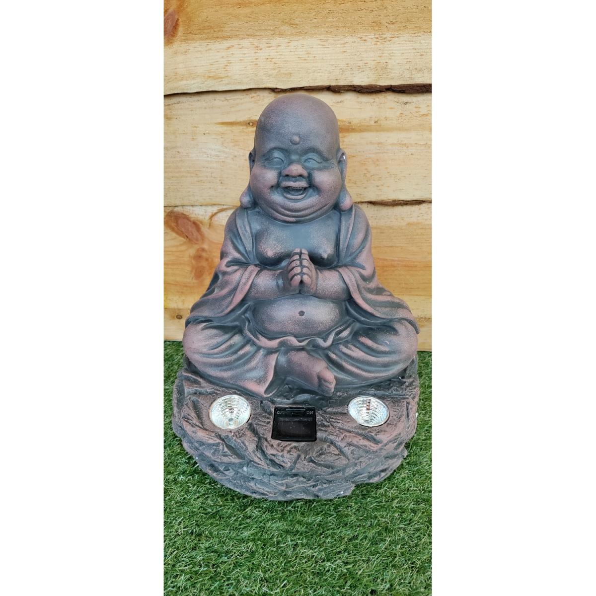 Solar Buddha Garden Ornament Feature Light Up White LED - Grey – image 3
