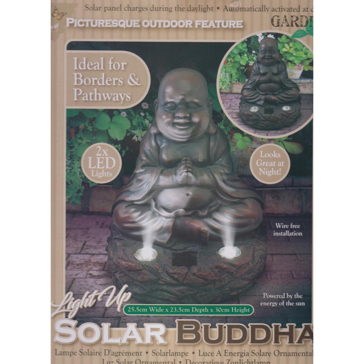 Solar Buddha Garden Ornament Feature Light Up White LED - Grey – image 4