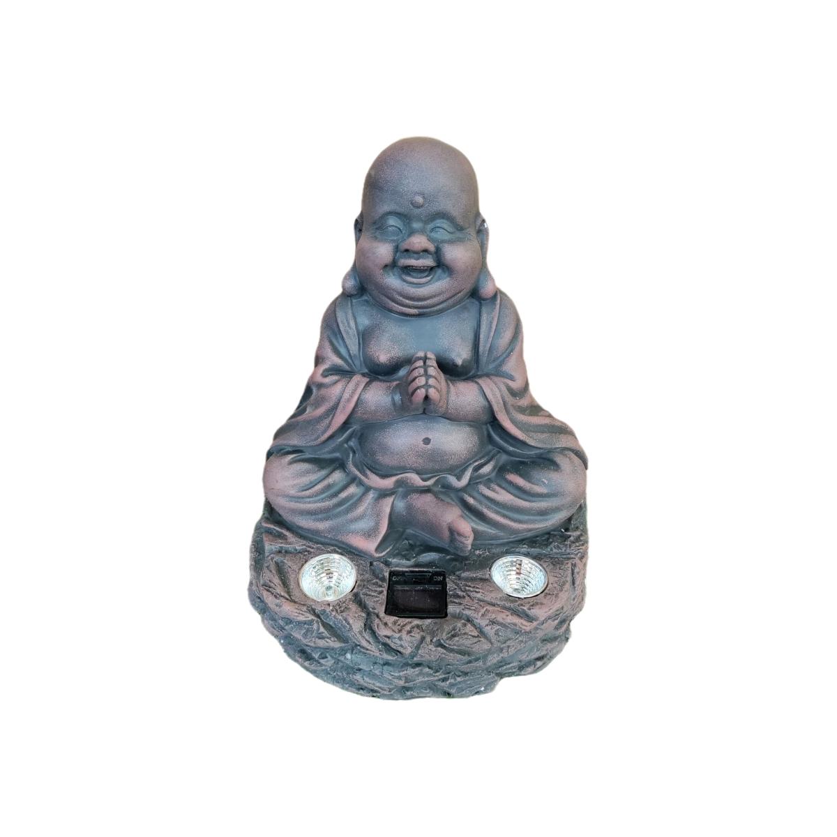 Solar Buddha Garden Ornament Feature Light Up White LED - Grey – image 1
