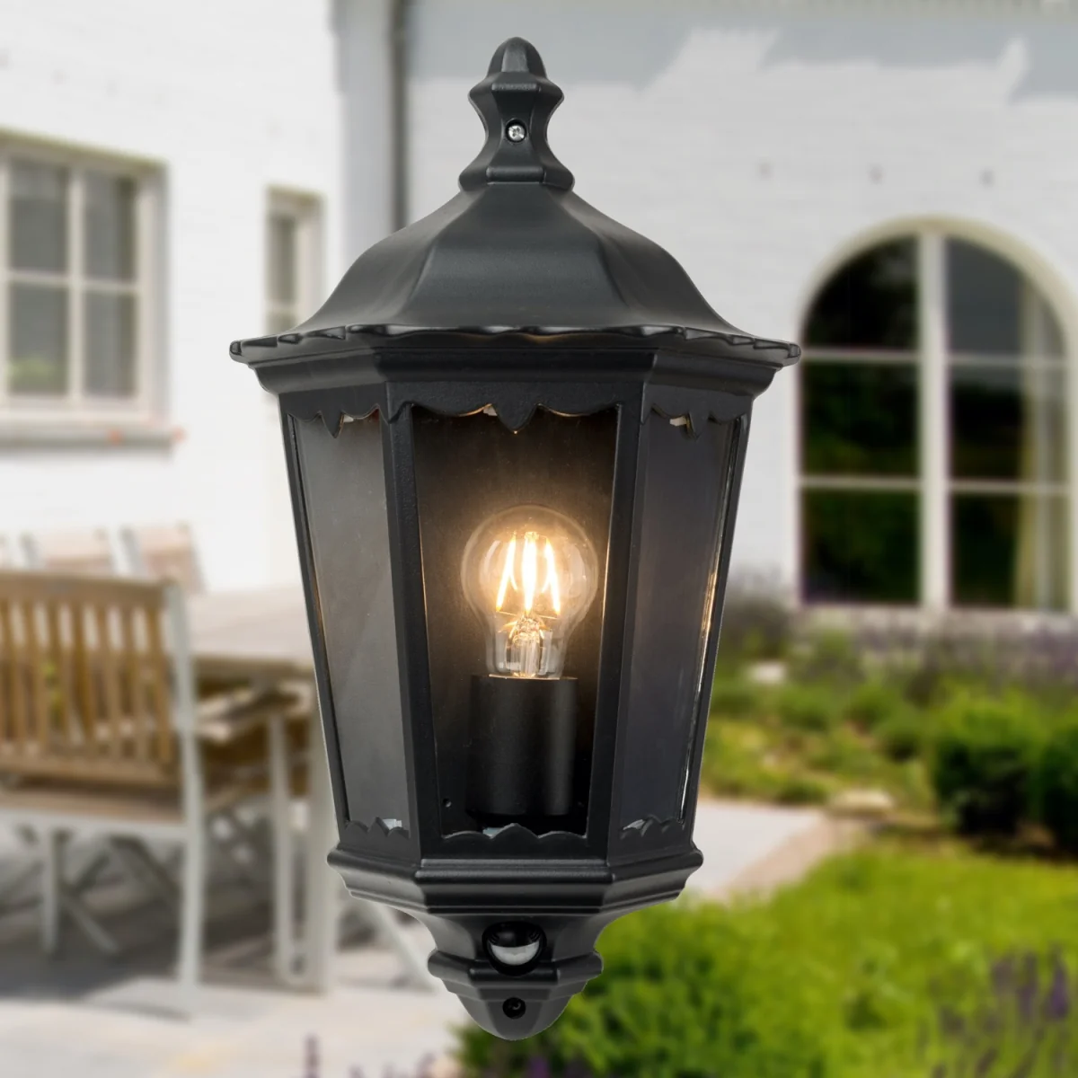 Sienna Outdoor Sensor Wall Light - Matt Black And Clear Glass – image 4