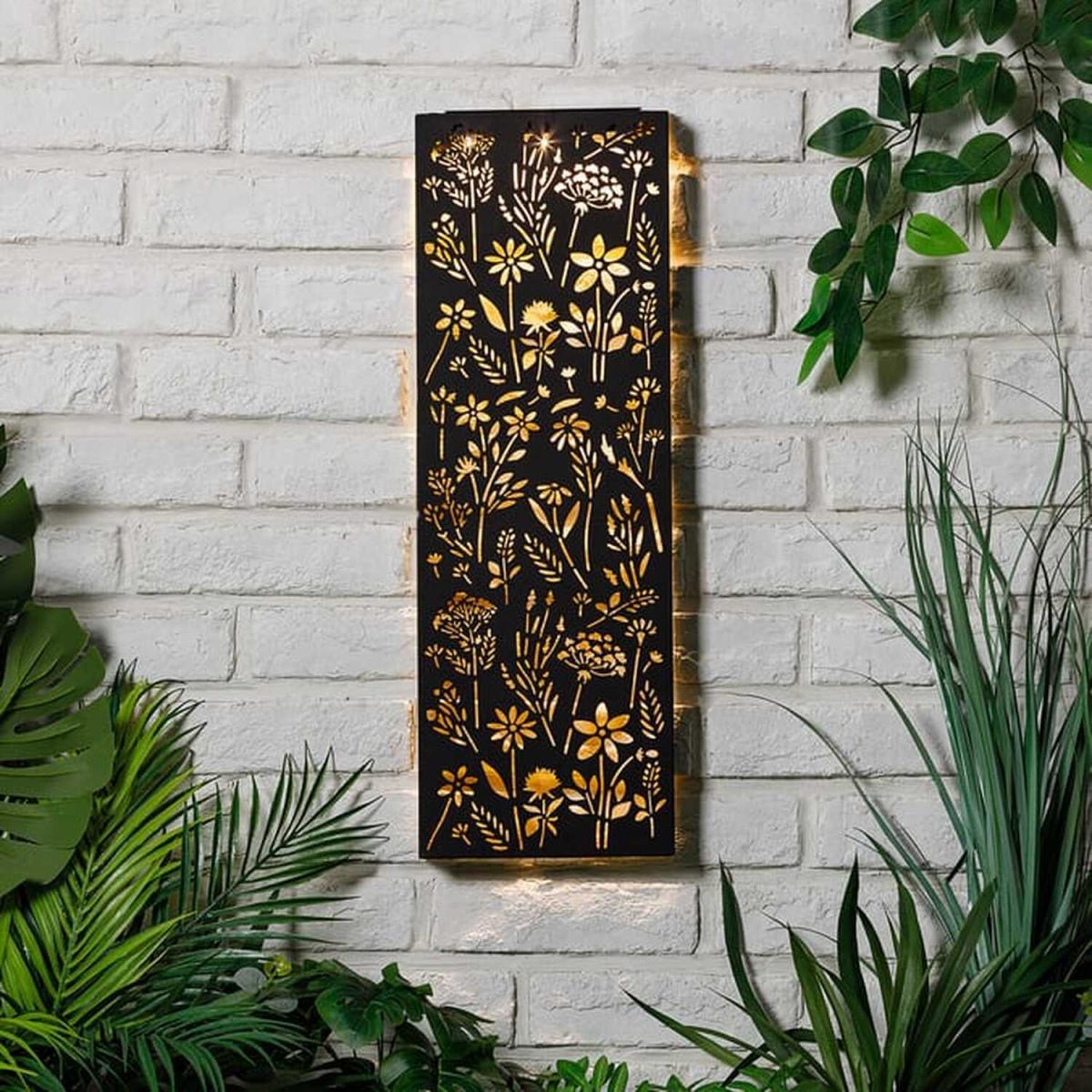 Flower Print Wall Art Solar Light - Black