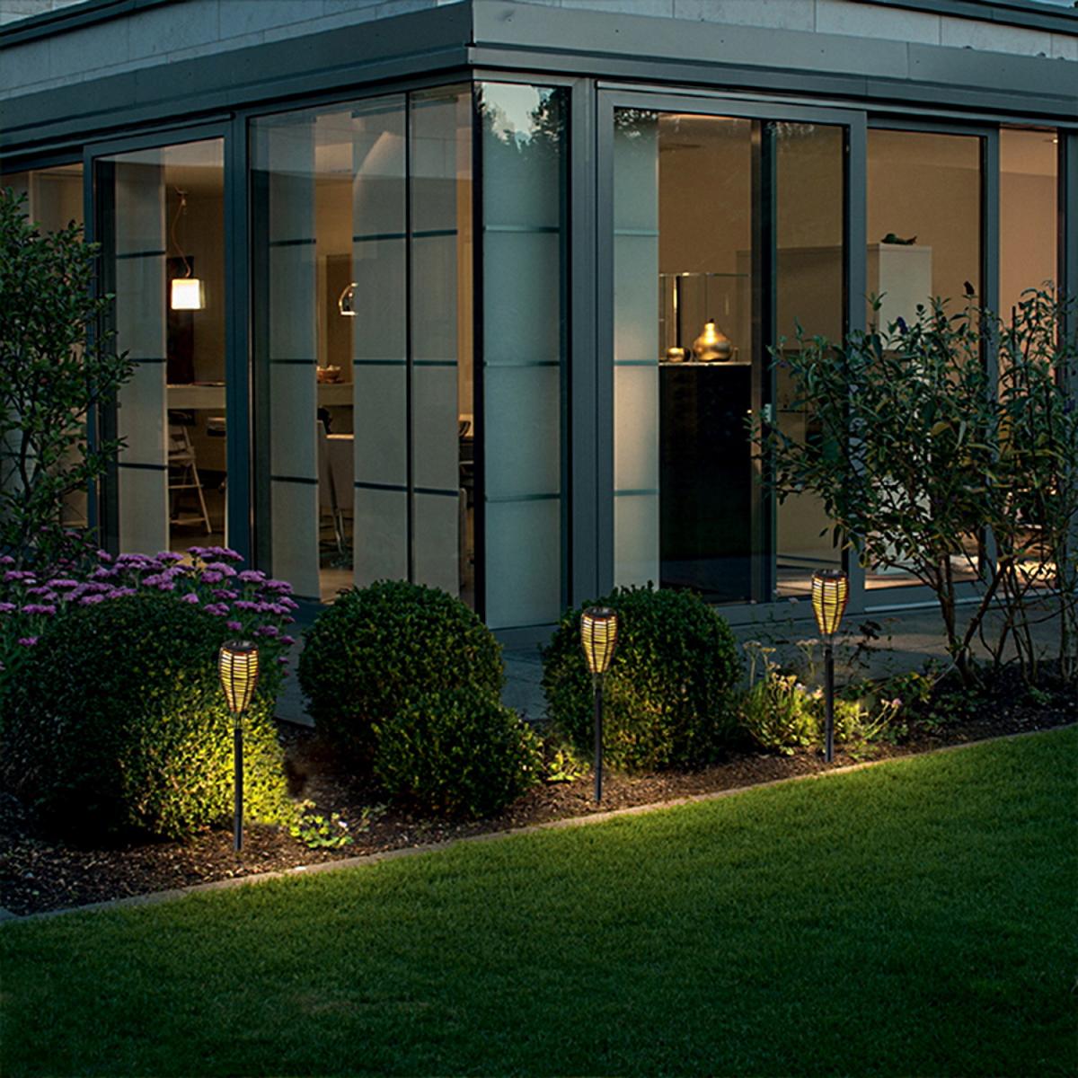 Brown Rattan Effect Solar LED Garden Torch - Brown – image 4