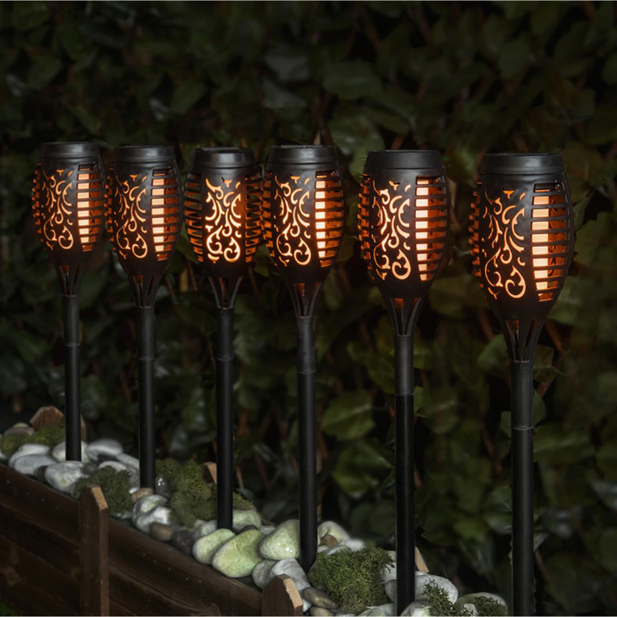 LED Flame Solar Stake Light 6 Pack - Black