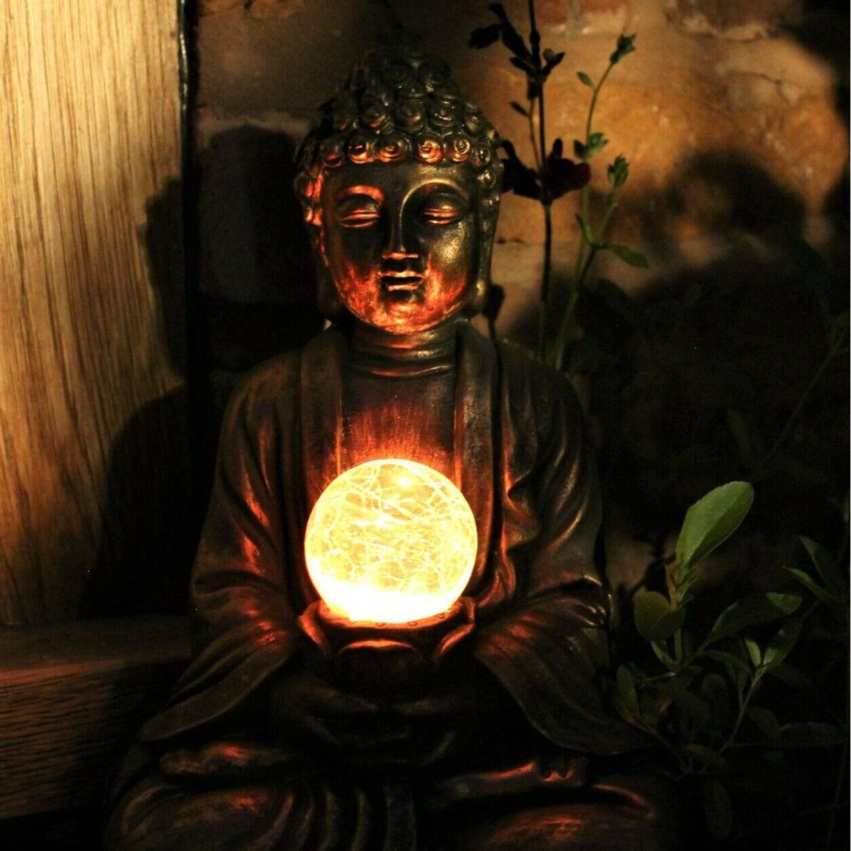 Solar Buddha Zen Colour Changing Garden Ornament  - Bronze – image 2