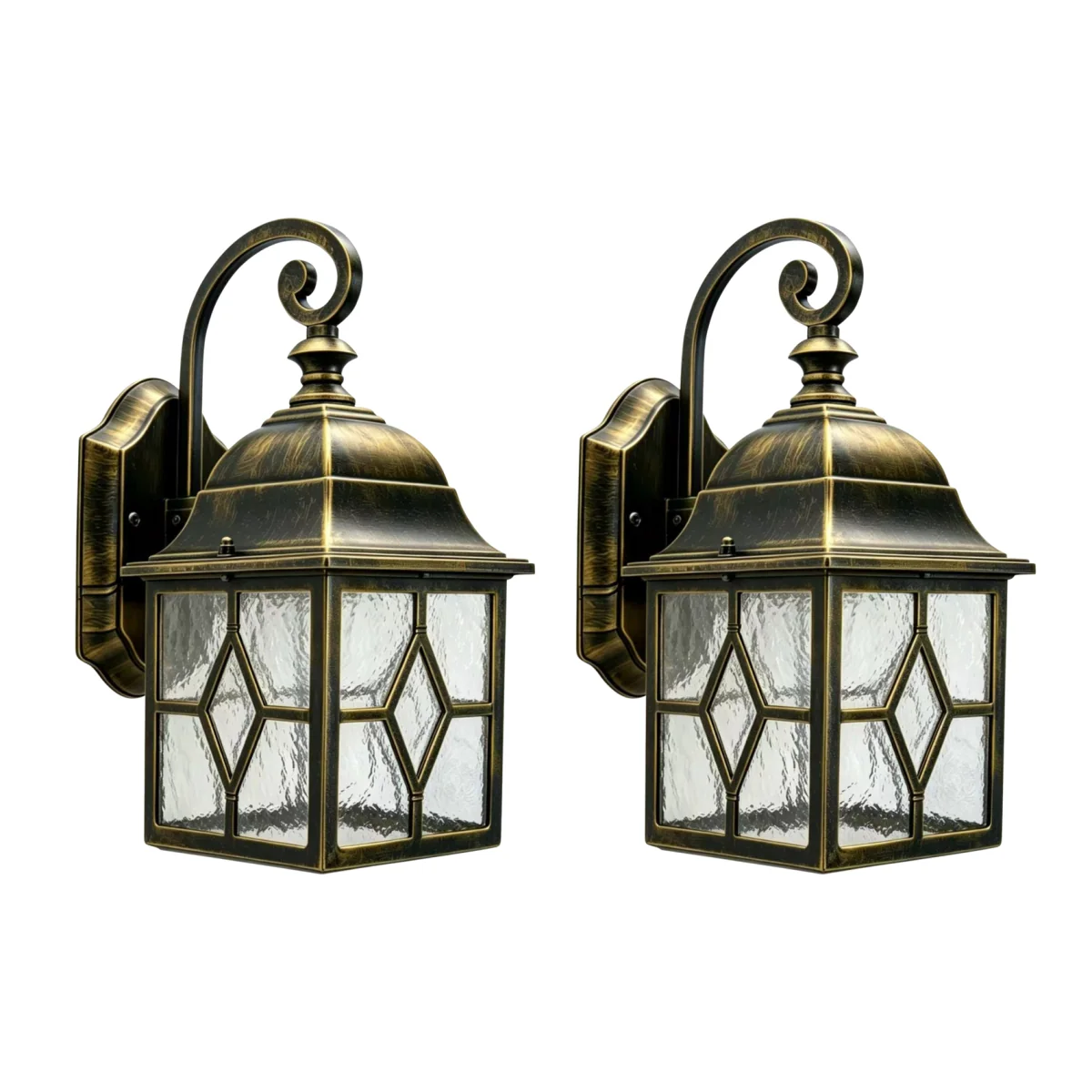 Set Of 2 Winchester Black Brushed Gold Outdoor Lantern Wall Lights - Black Gold & Clear – image 1