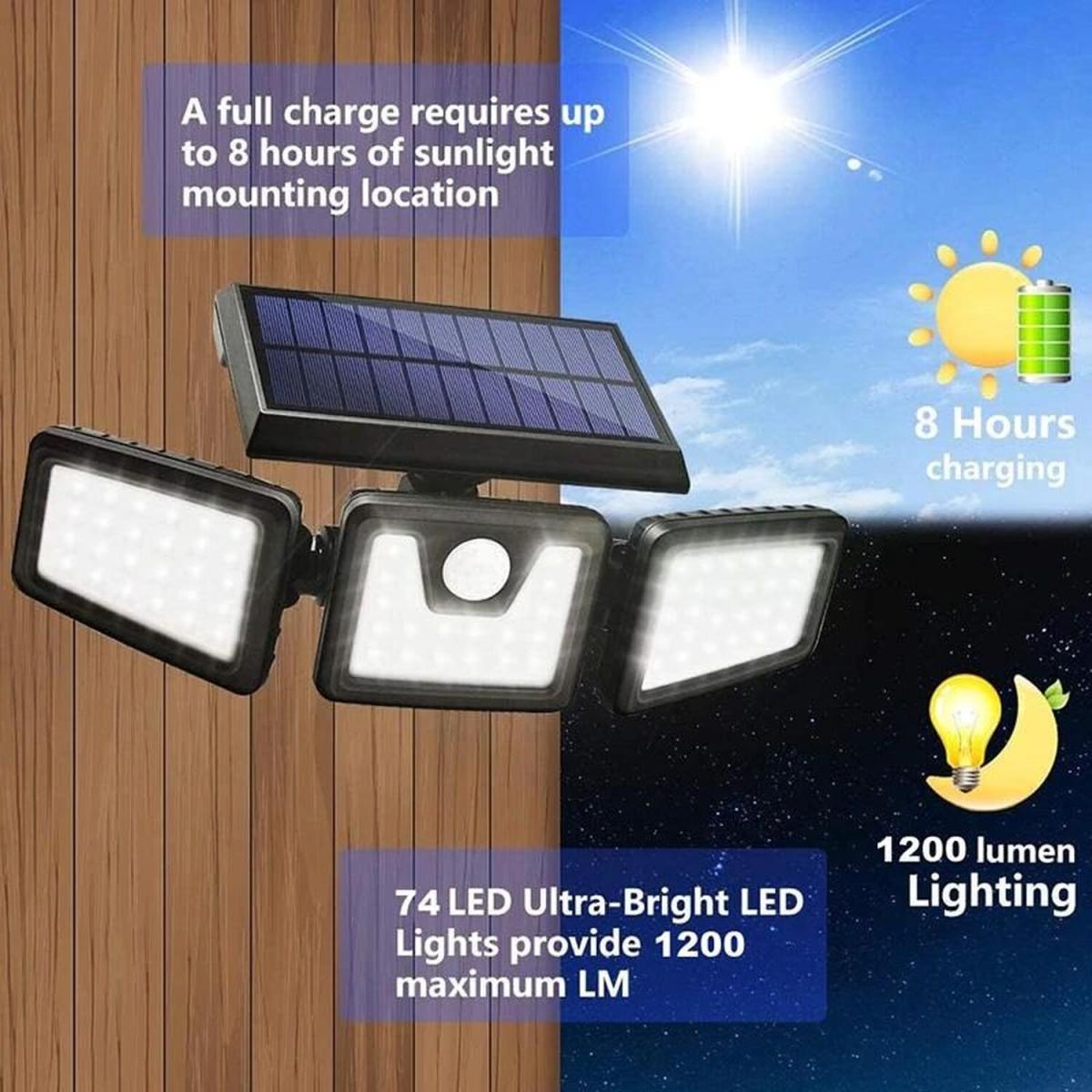 74 LED Solar Powered Outdoor Sensor Light - Black – image 5