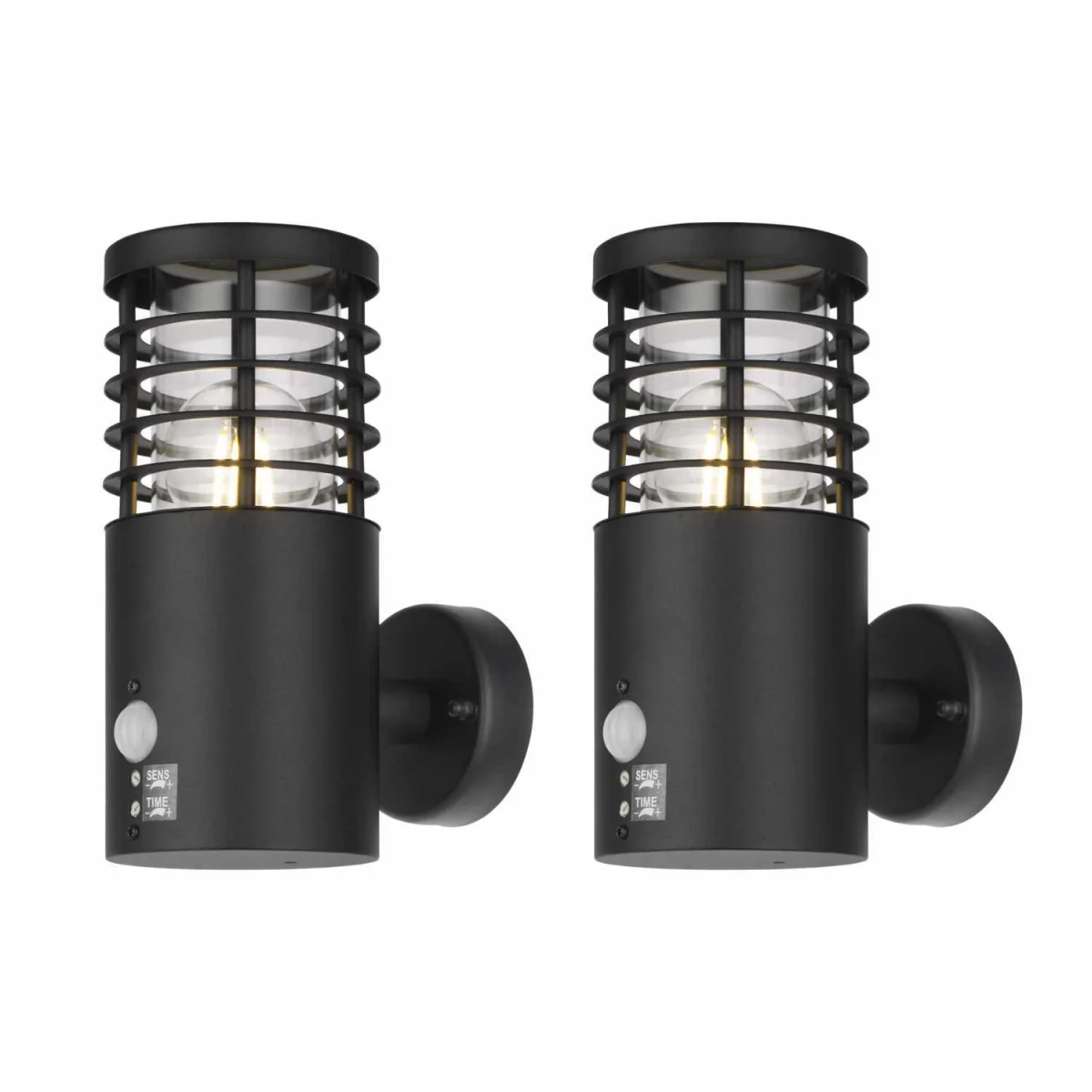 Set Of 2 Bloom Black Ip44 Outdoor Motion Sensor Wall Lights - Black & Clear – image 2
