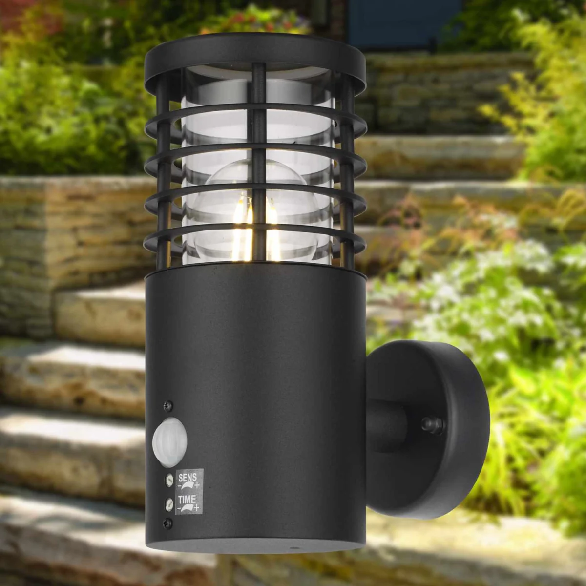 Set Of 2 Bloom Black Ip44 Outdoor Motion Sensor Wall Lights - Black & Clear – image 5