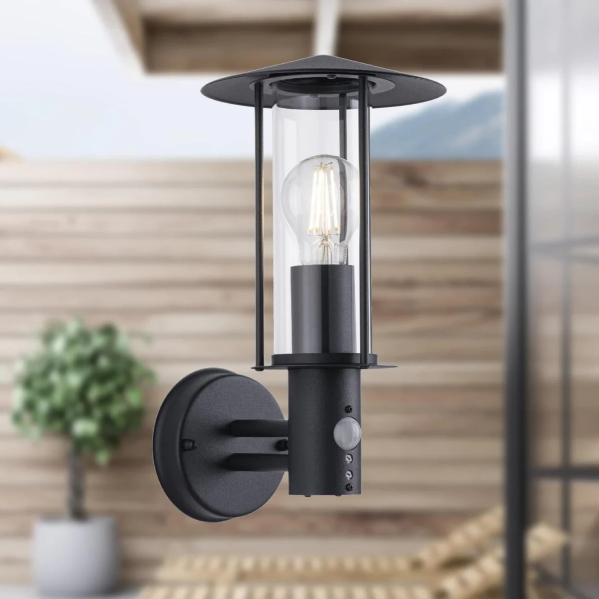 Set Of 2 Treviso Black Motion Sensor Outdoor Security Lights - Black & Clear – image 4