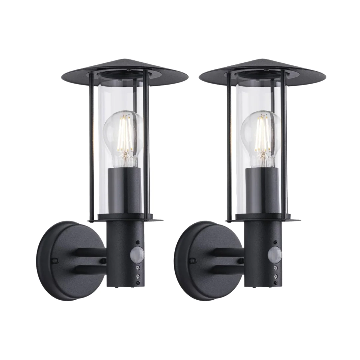 Set Of 2 Treviso Black Motion Sensor Outdoor Security Lights - Black & Clear – image 1