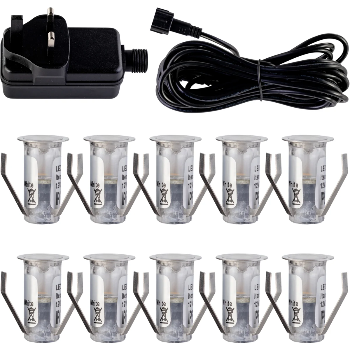 Set Of 10 15mm Stainless Steel Ip67 Cool White Led Decking Kit - Chrome & Clear – image 2