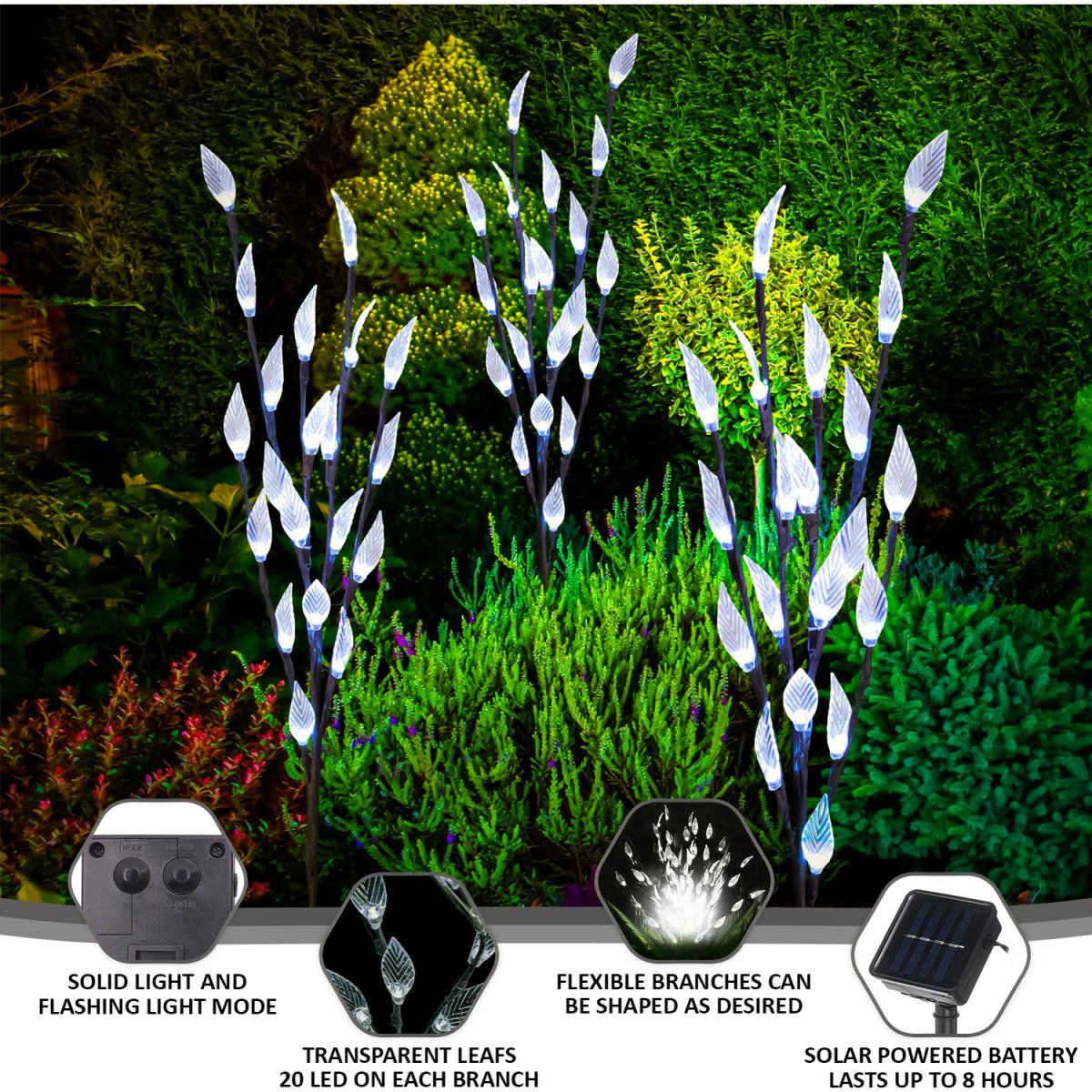 3PCS White Solar Powered Tree Leaf Branches  - White – image 5