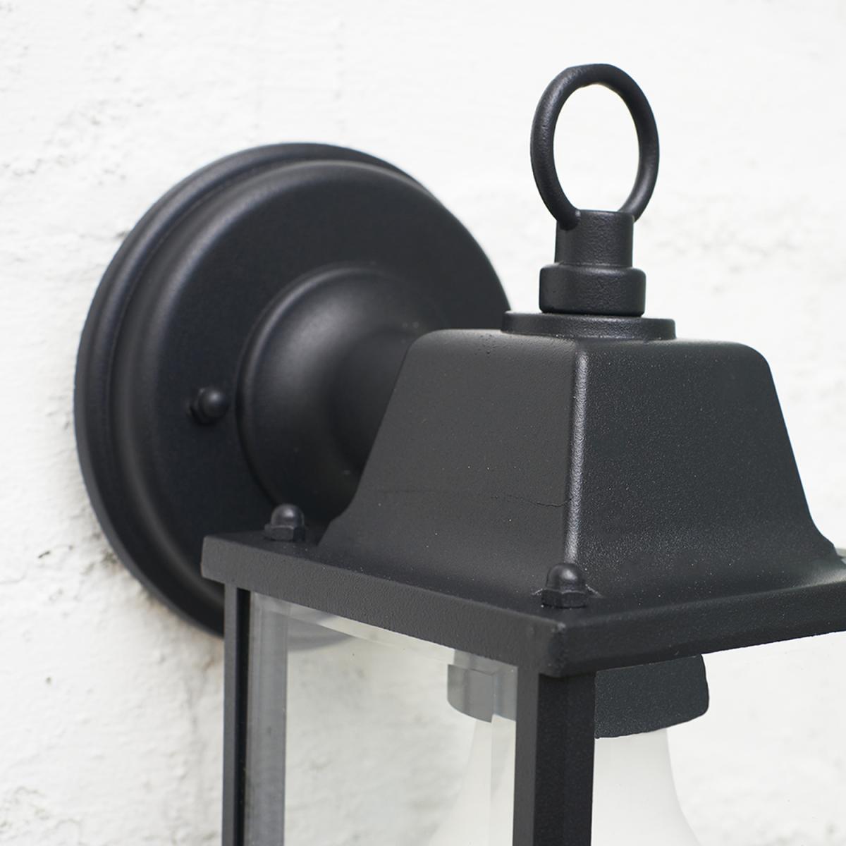 Modern IP23 Rated Black Metal And Glass Outdoor Security Wall Light Lantern - Black – image 2