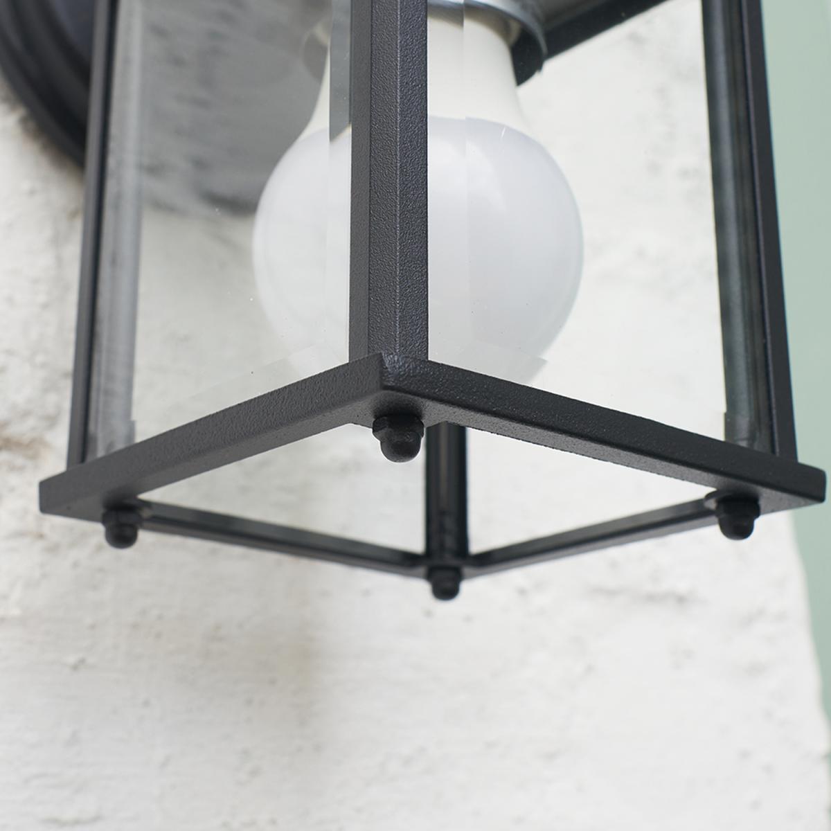 Modern IP23 Rated Black Metal And Glass Outdoor Security Wall Light Lantern - Black – image 3
