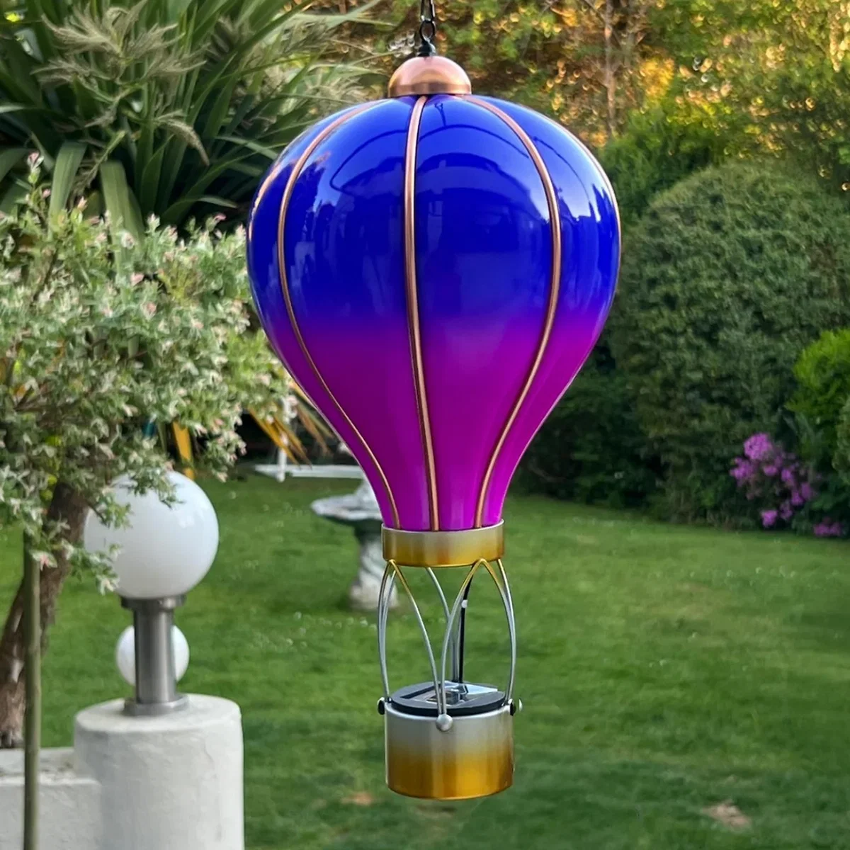 Violet Solar Hot Air Balloon Outdoor Hanging LED Light for Garden Patio - Purple / 20.0cm