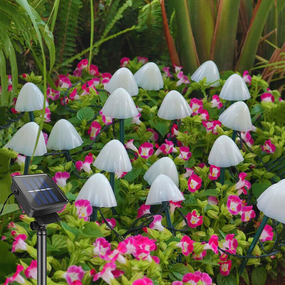 3.8M 12 LED Solar Mushroom Stake String Lights  - White – image 2