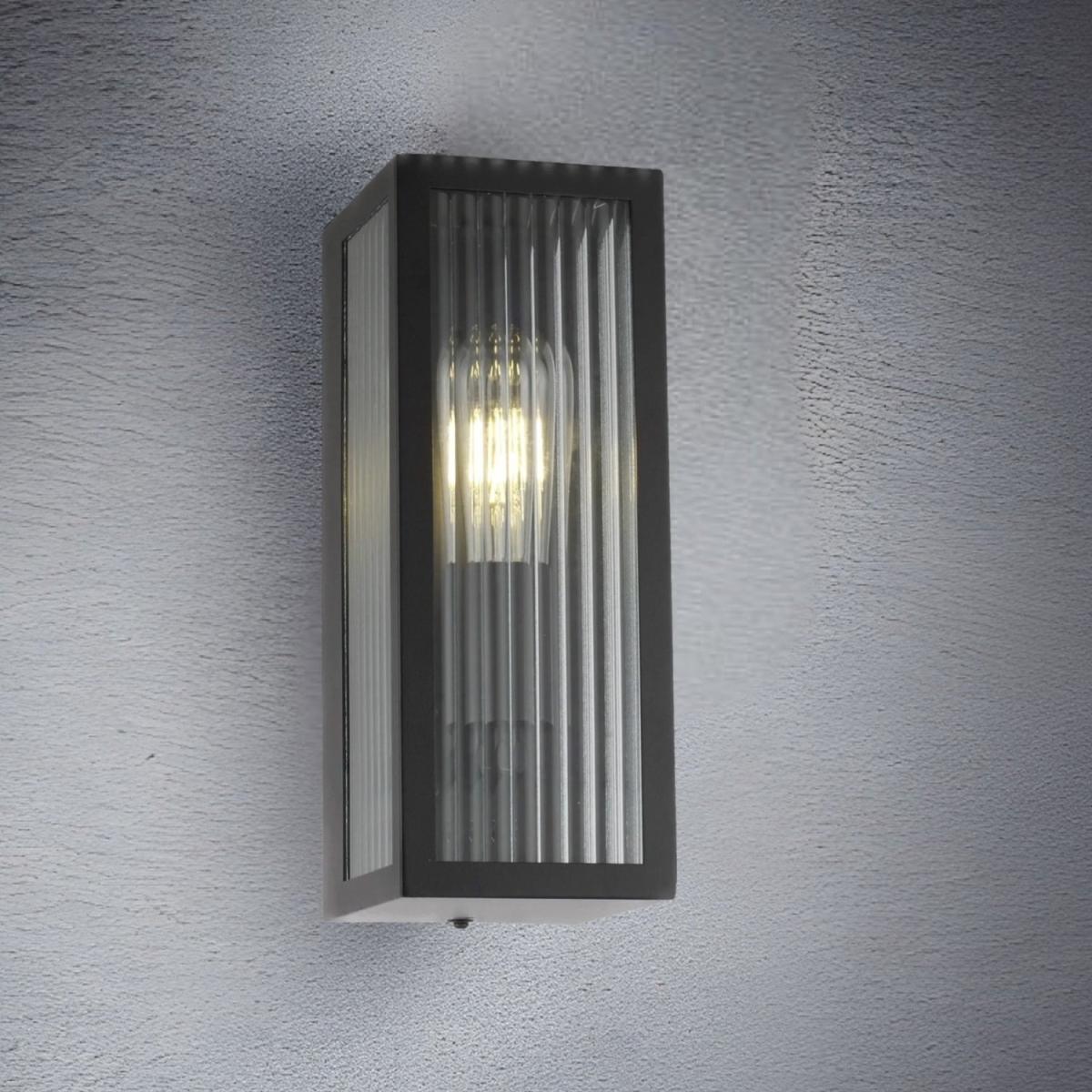 CGC STELLA Bevelled Glass Black E27 Outdoor Box Wall Light - black