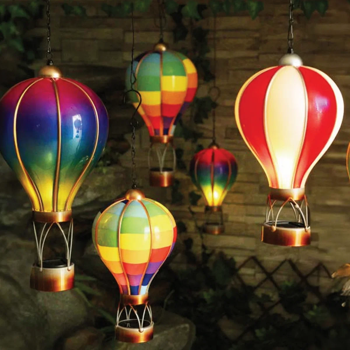 Red and White Solar Hot Air Balloon Outdoor Hanging LED Light for Garden Patio - Red / 14.0cm – image 5