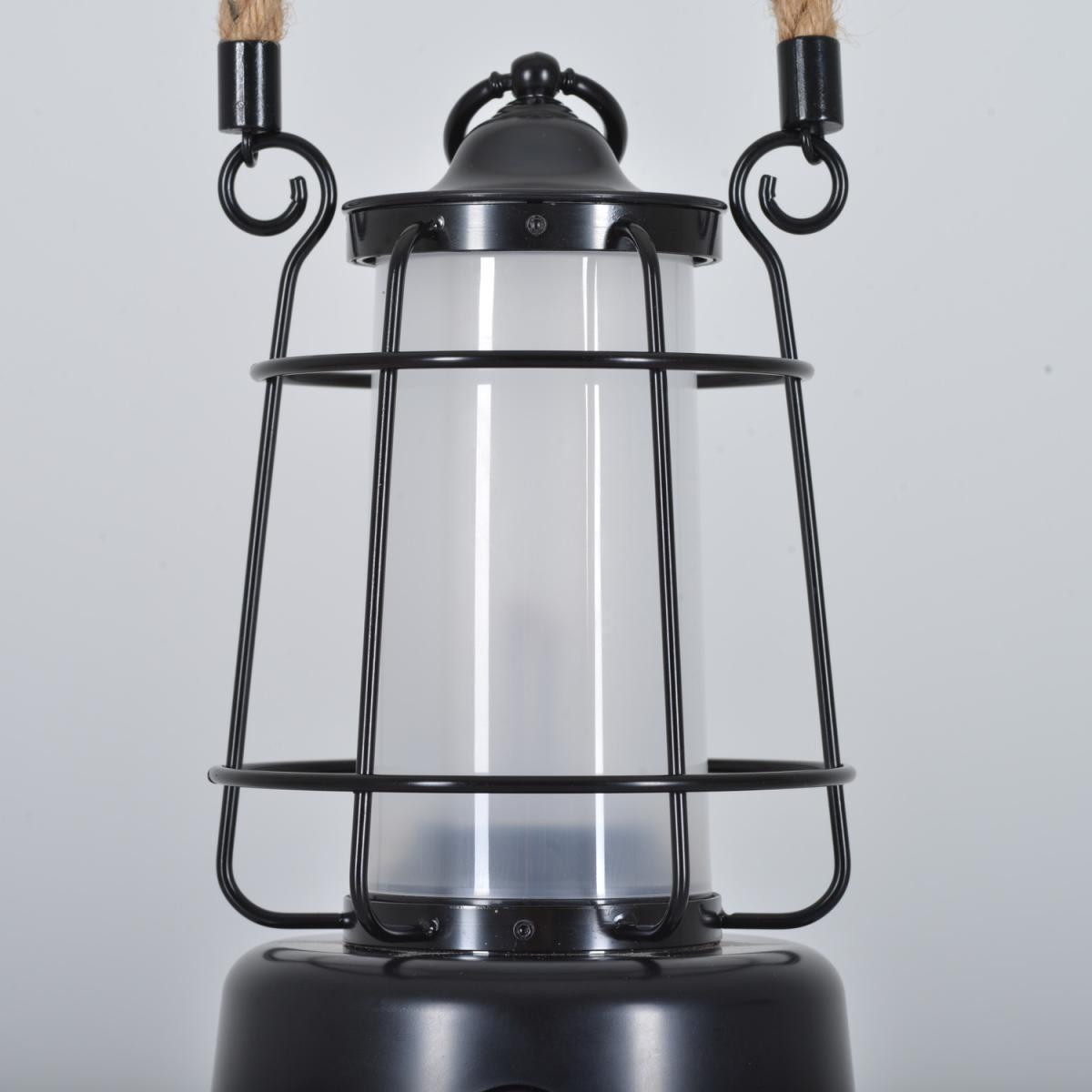 12W Portable Rechargeable LED Lantern with Hemp Rope Handle - Black – image 2