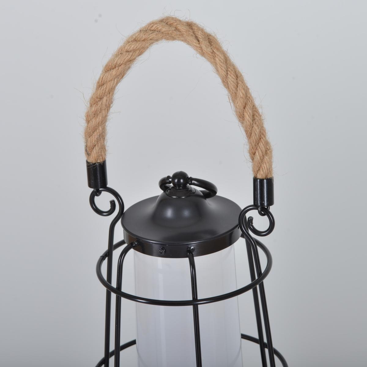 12W Portable Rechargeable LED Lantern with Hemp Rope Handle - Black – image 3