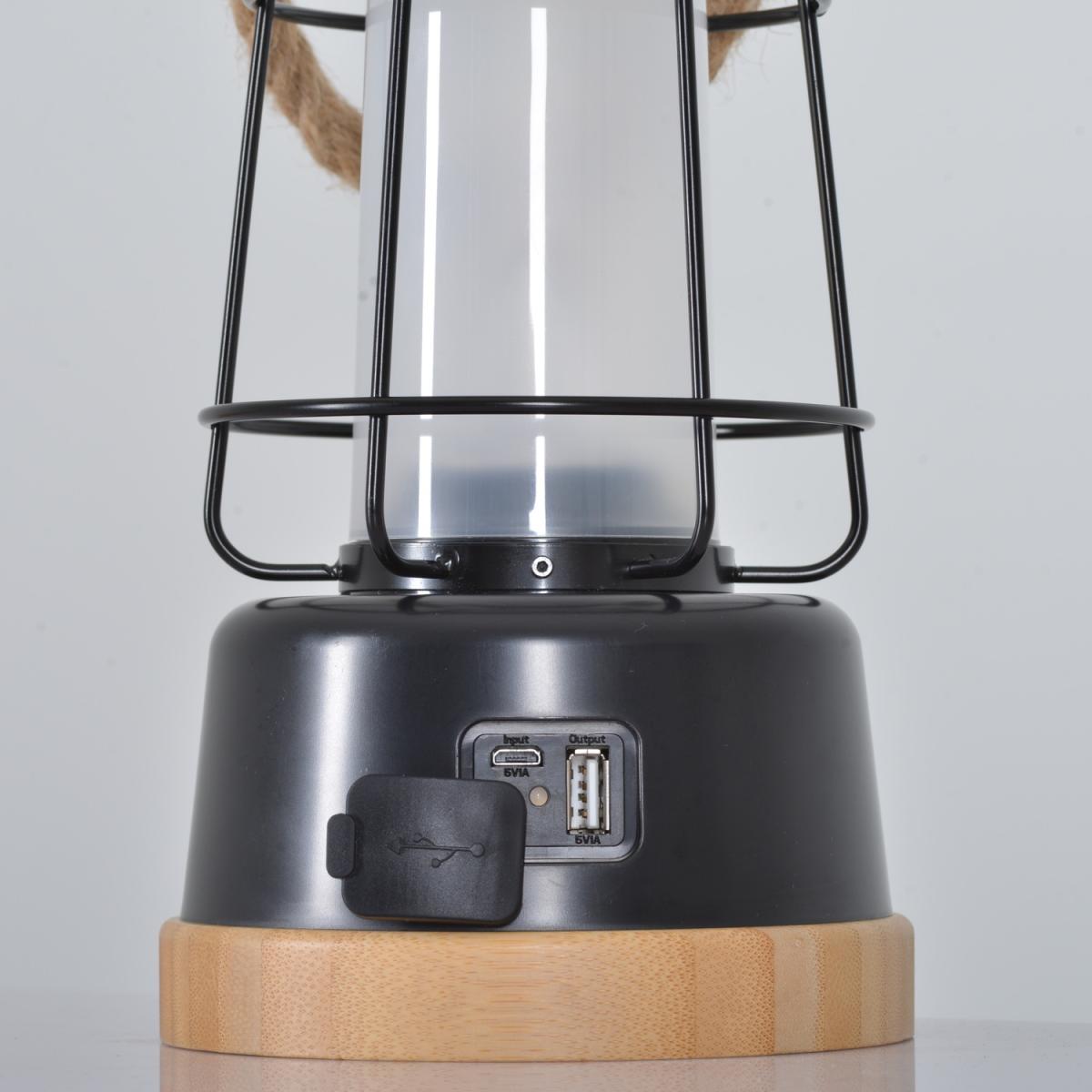 12W Portable Rechargeable LED Lantern with Hemp Rope Handle - Black – image 4