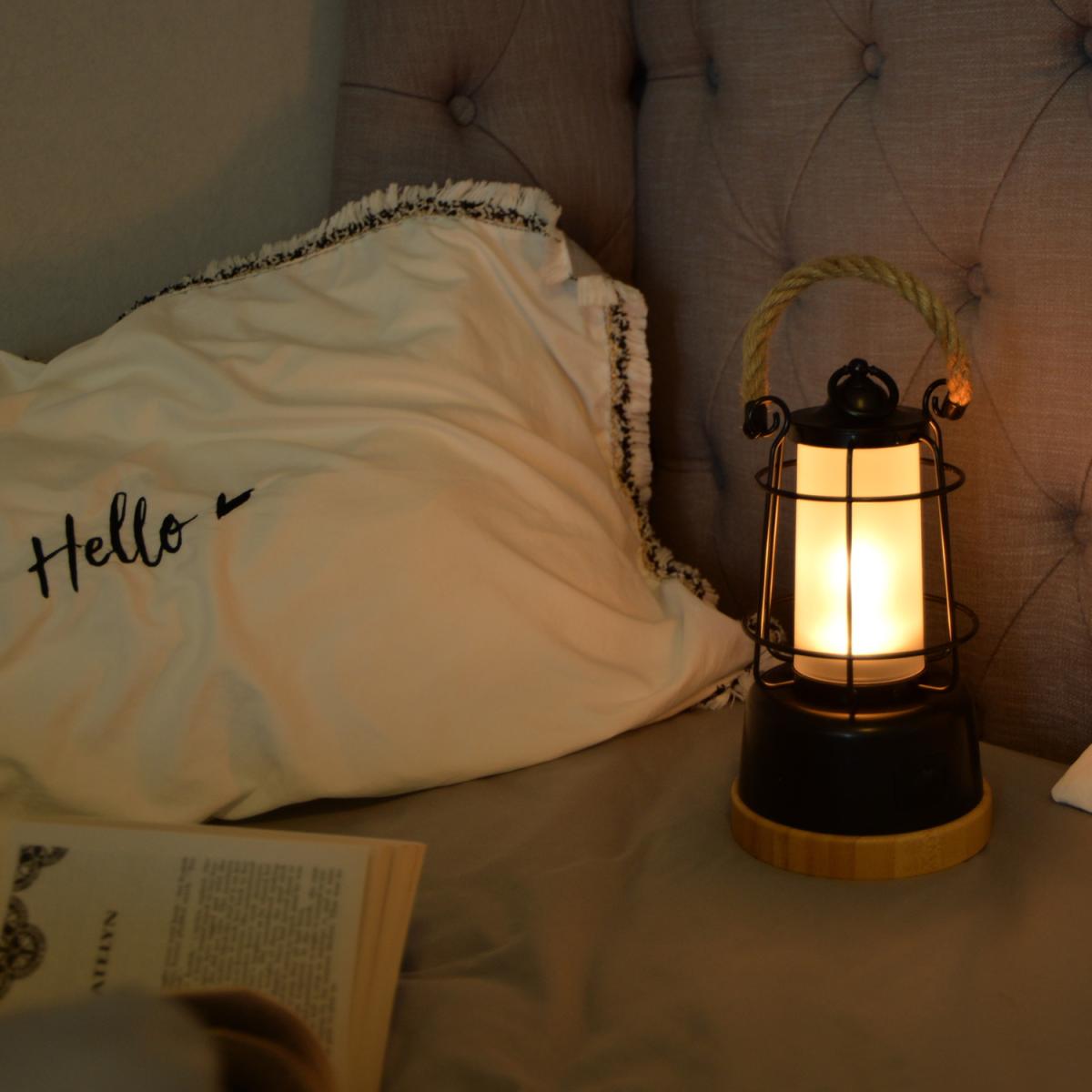 12W Portable Rechargeable LED Lantern with Hemp Rope Handle - Black – image 6