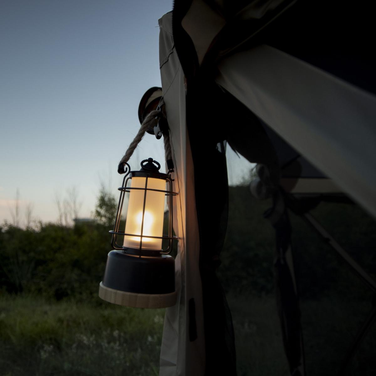 12W Portable Rechargeable LED Lantern with Hemp Rope Handle - Black – image 7