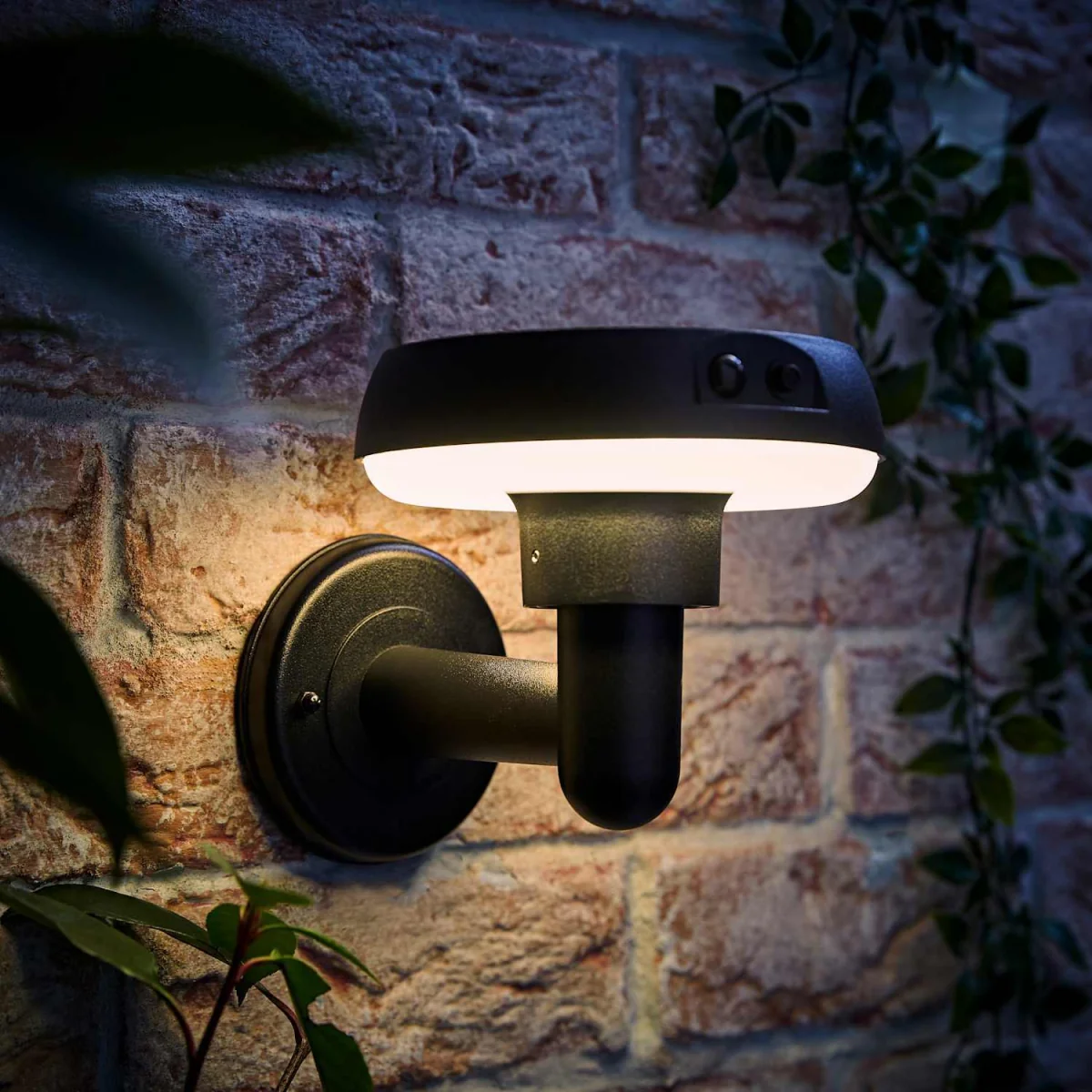 Solar Powered LED Matte Black Sensor Outdoor Halo Wall Light - Matte Black - Matte Black – image 3