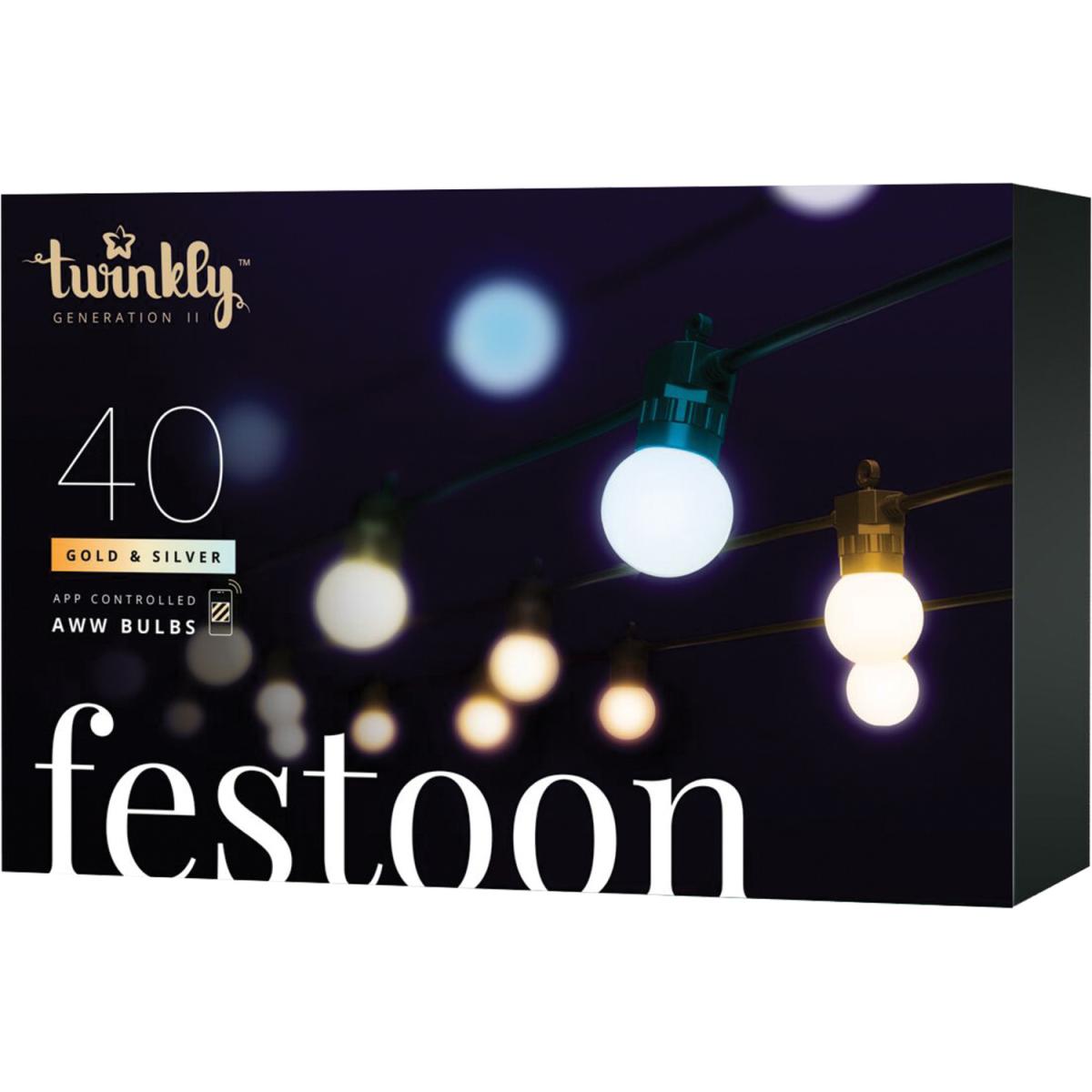 20M 40 GOLD AND SILVER APP CONTROLLED FESTOON LIGHTS - Black – image 2