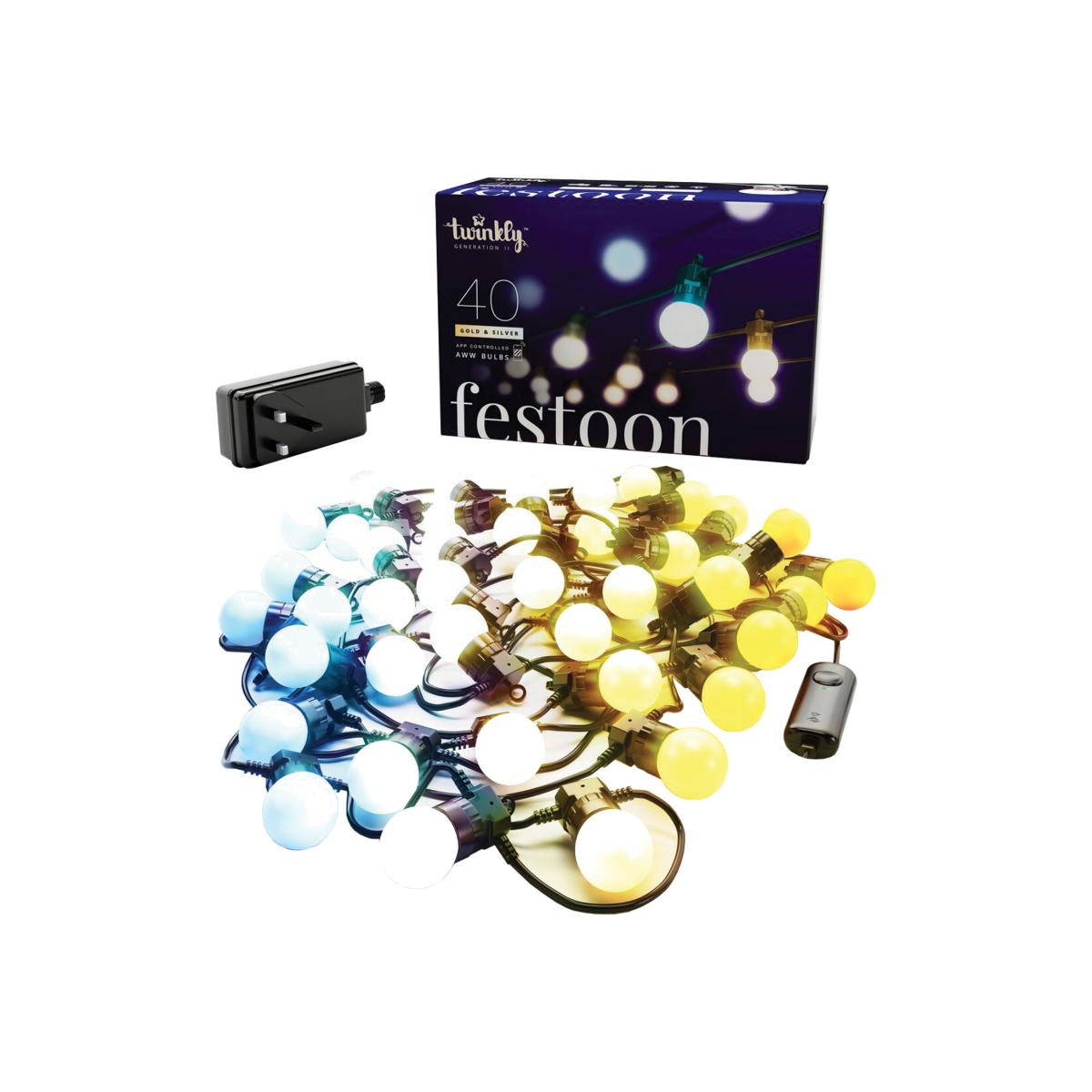 20M 40 GOLD AND SILVER APP CONTROLLED FESTOON LIGHTS - Black – image 1