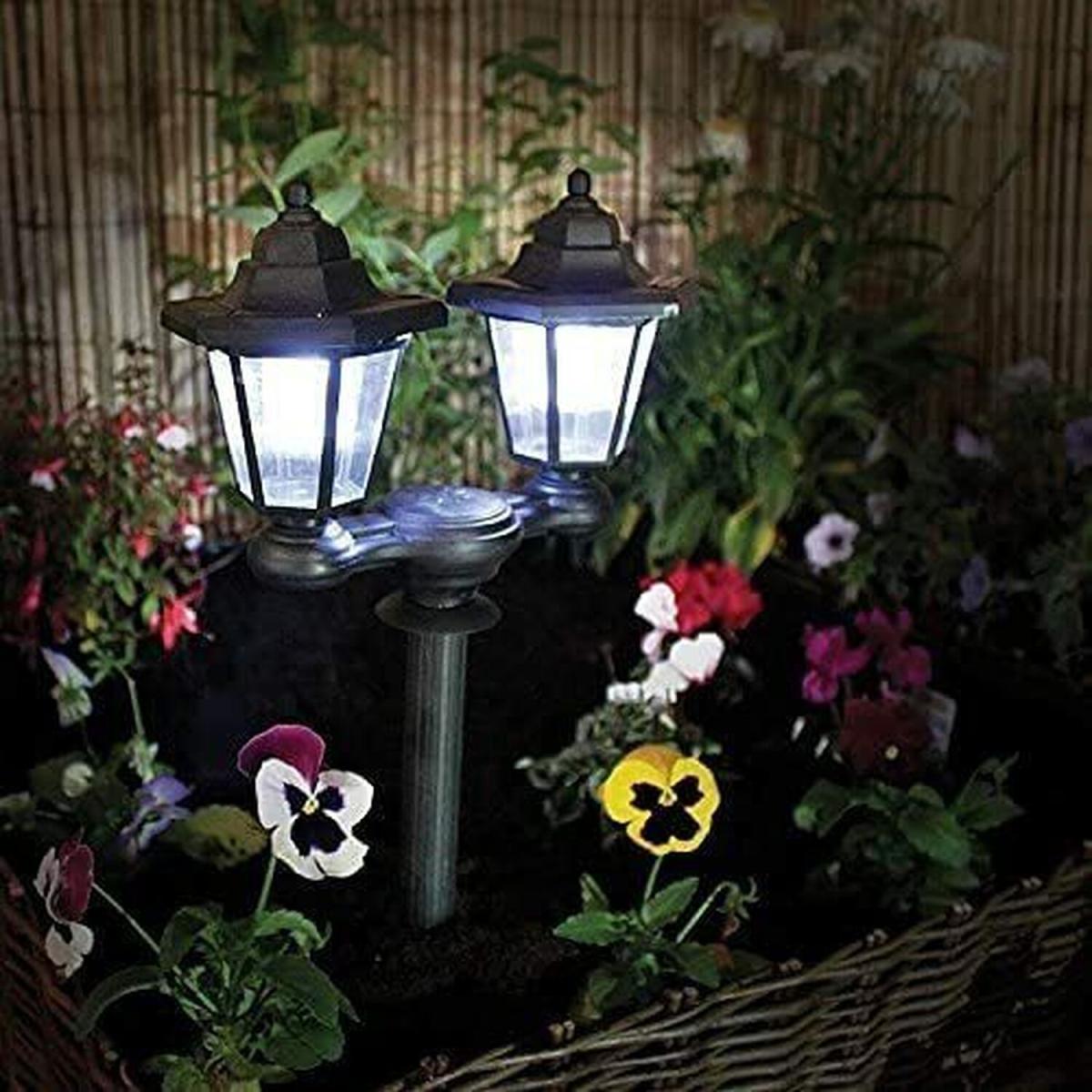 Twin Head Solar Lantern Light Dual Stake  - Black – image 2
