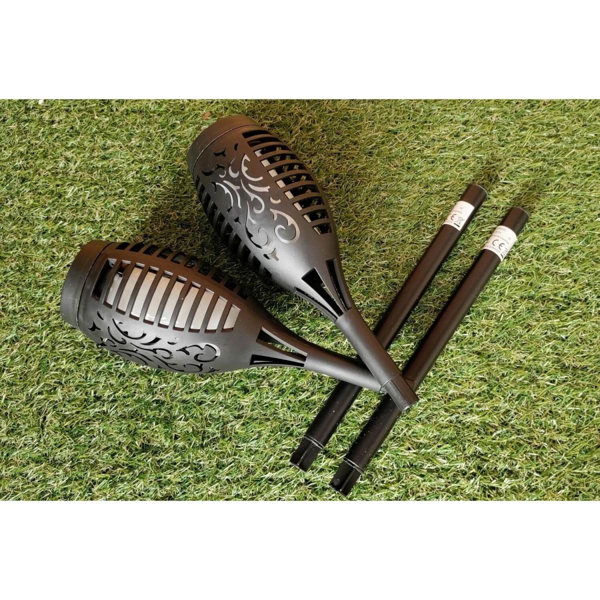 Mini Flickering Garden Solar Torch Light Realistic Fire Effect LED Set Of 2 50cm - Black – image 5