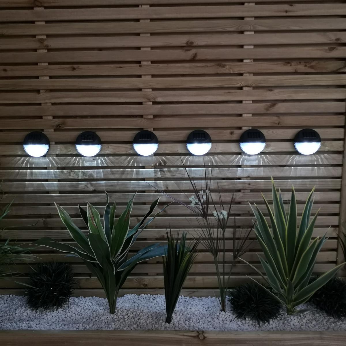 11cm Set of 6 LED Outdoor Solar Wall Mounted Fence Lights - Black – image 2