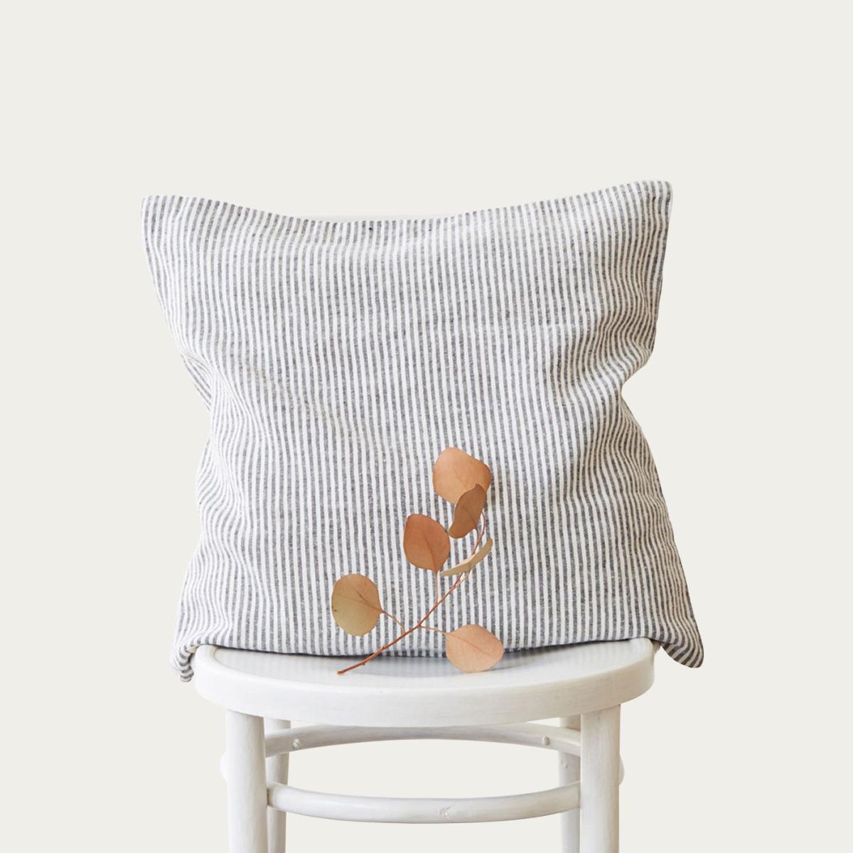 Thin Black Stripe Washed Linen Cushion Cover